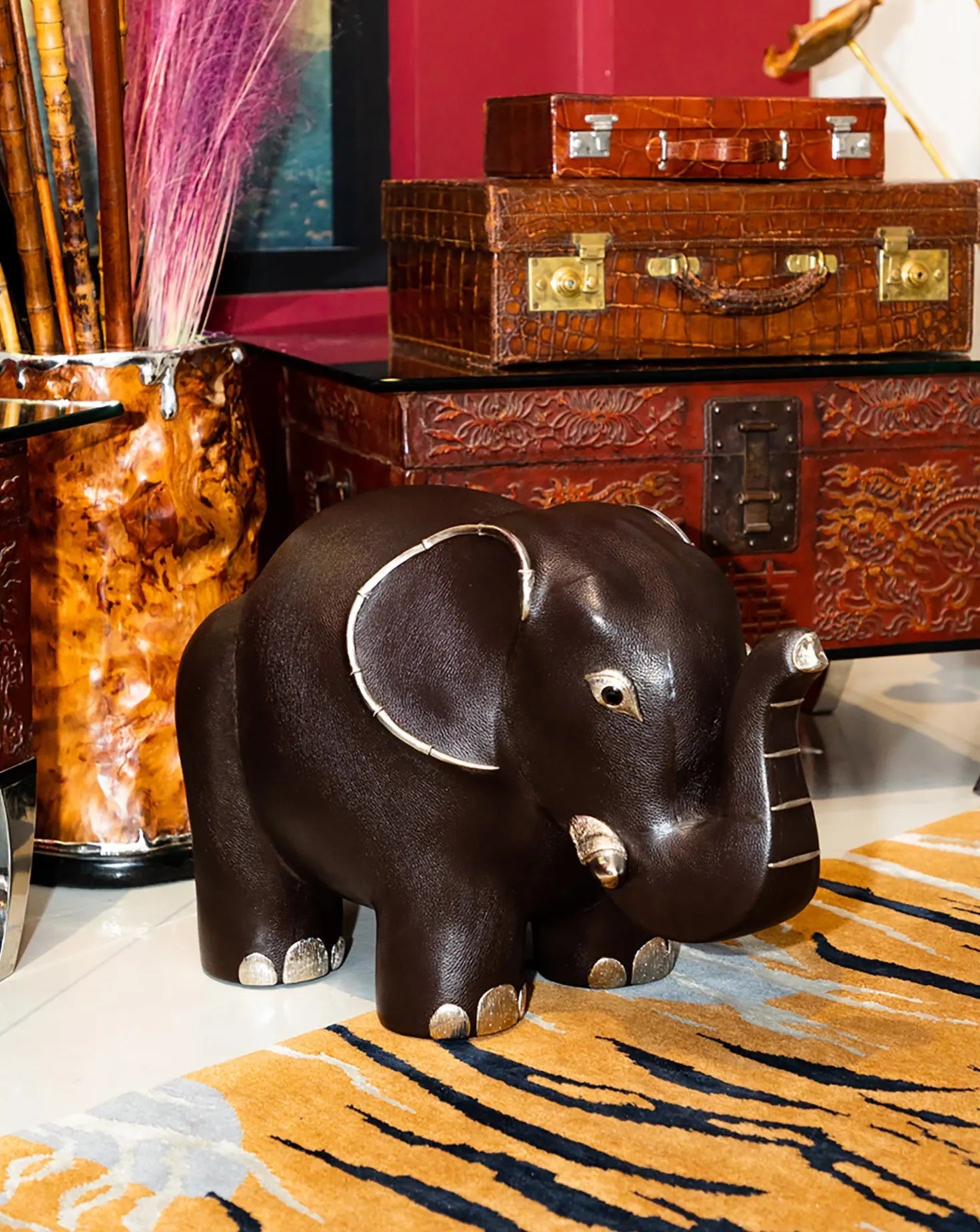 Brown Leather Elephant Stool