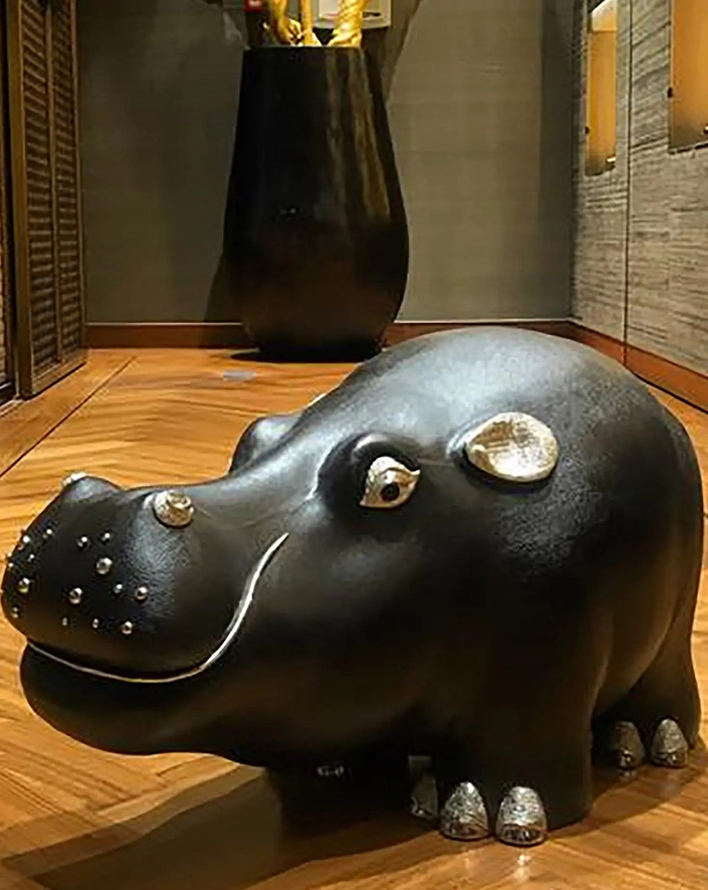 Brown Leather Hippo Stool