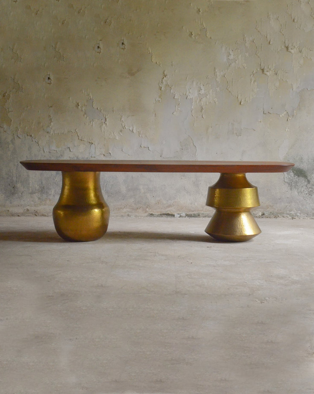 Brass and Wood Bench