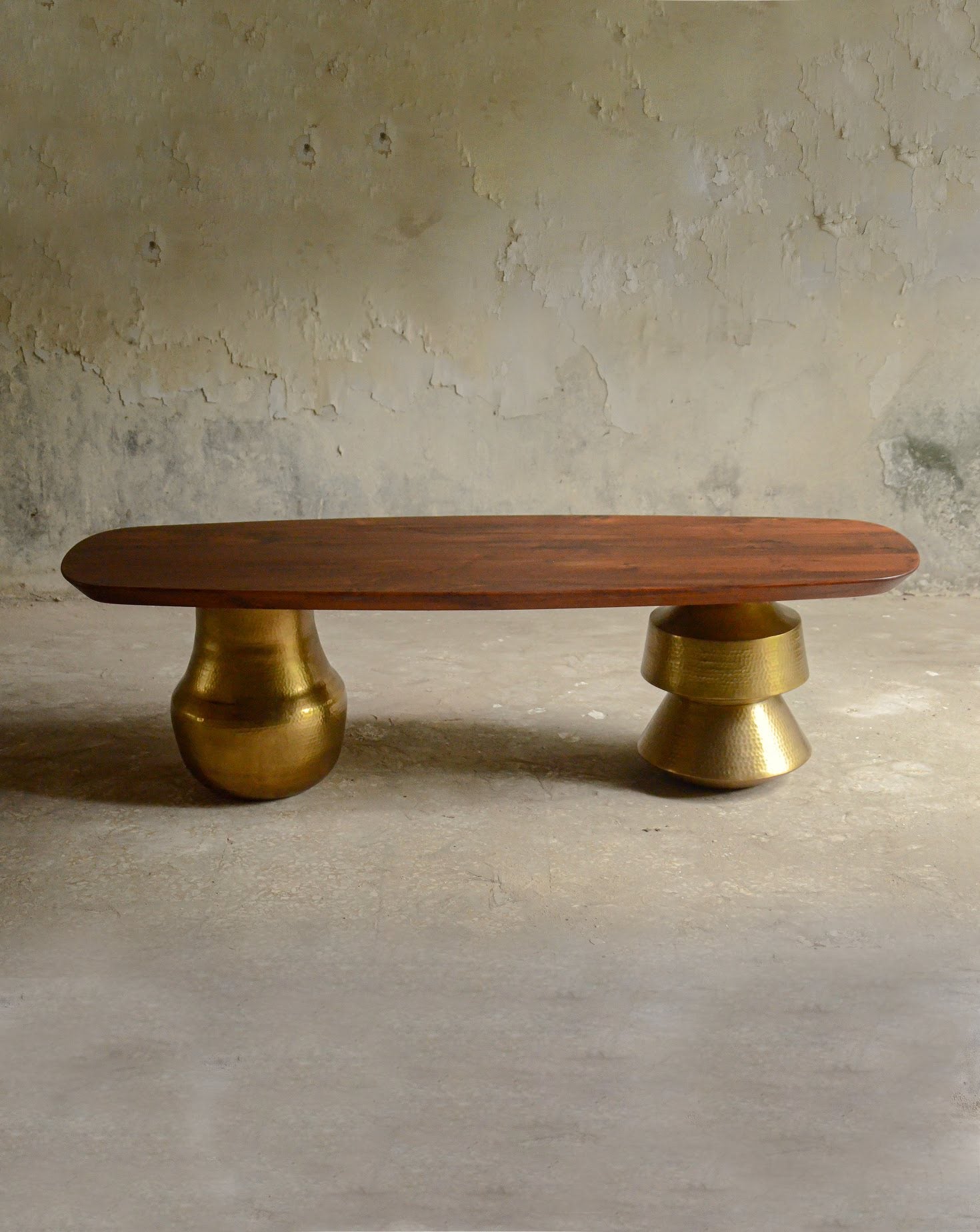 Brass and Wood Bench