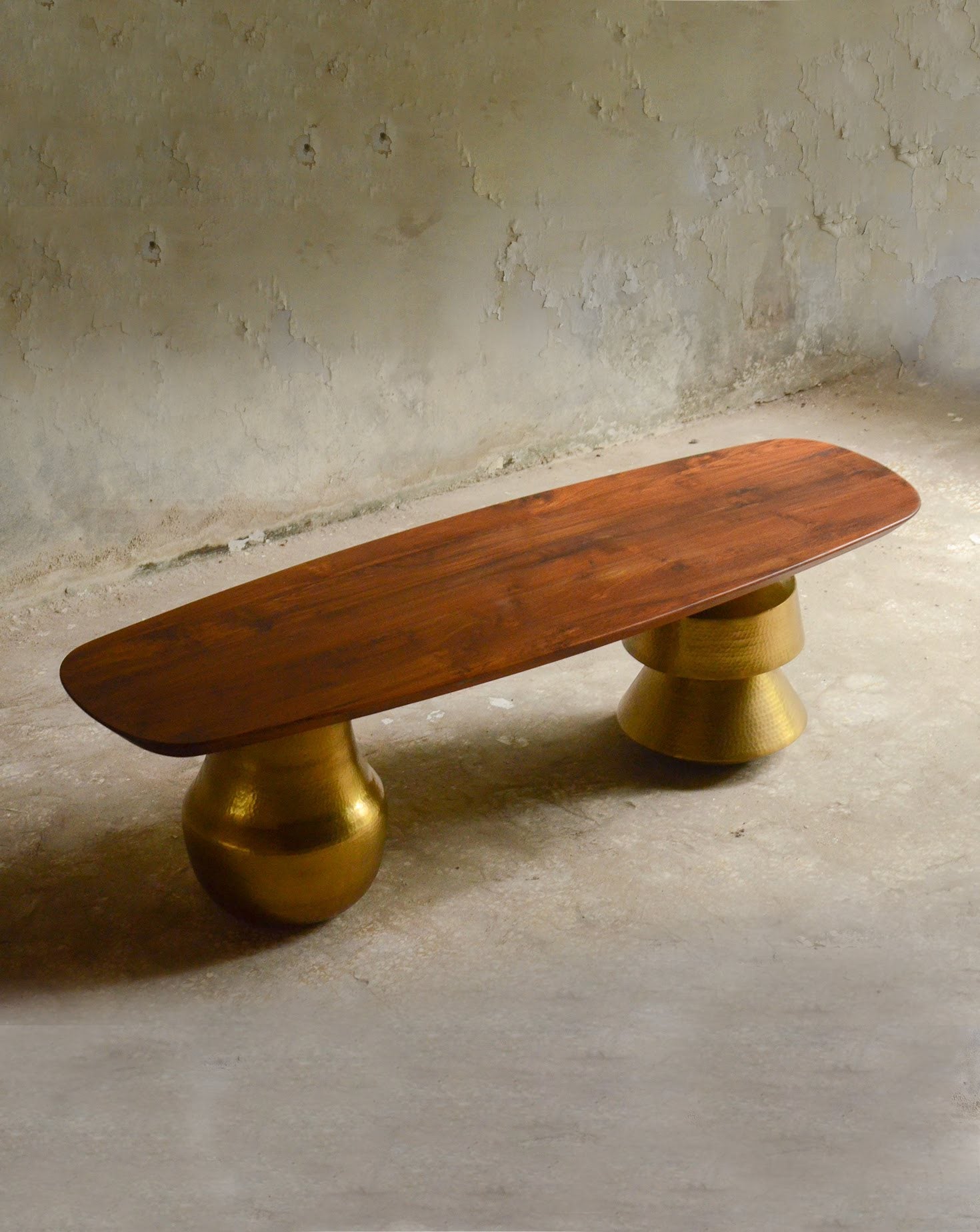Brass and Wood Bench