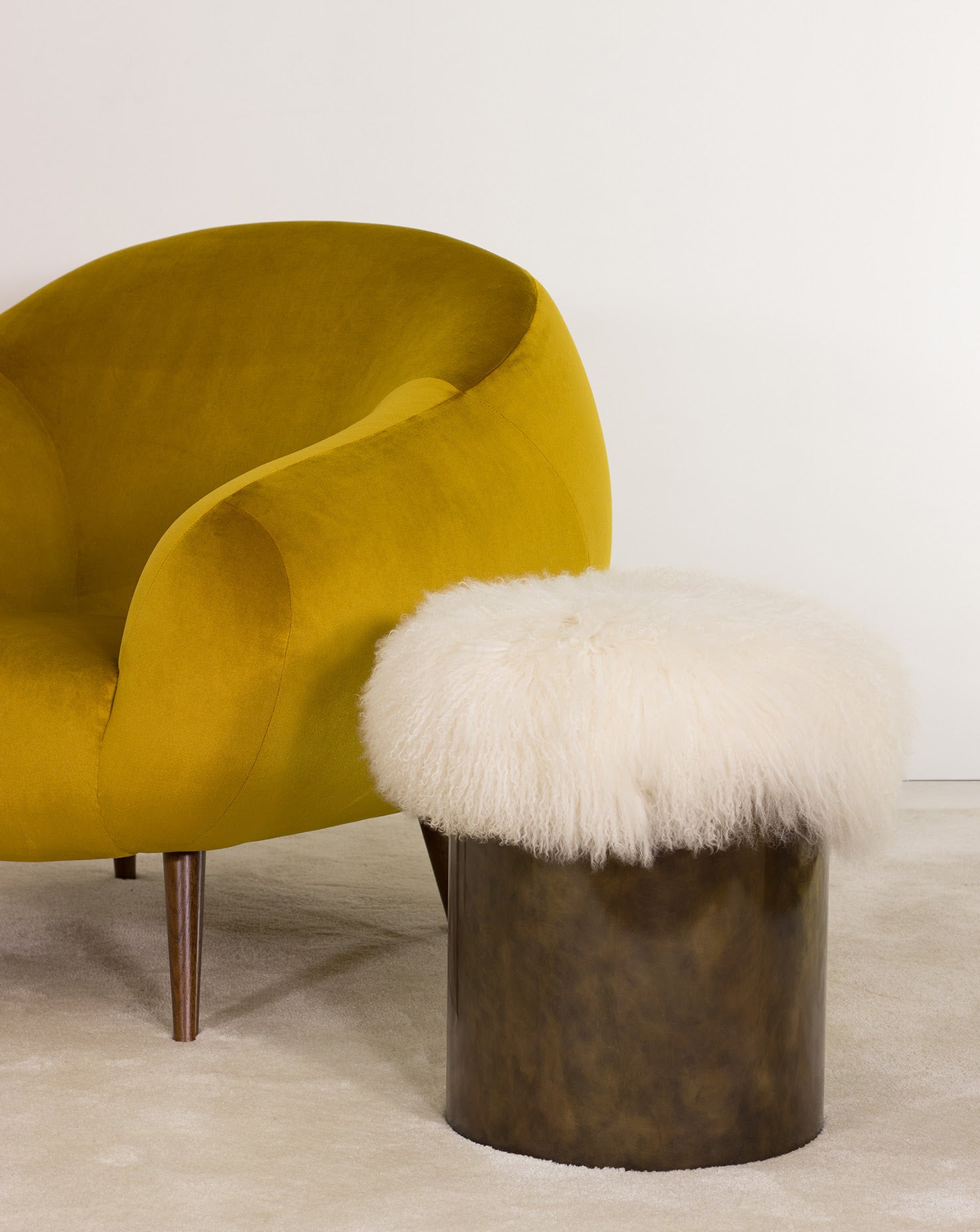 Brass and Fur Stool