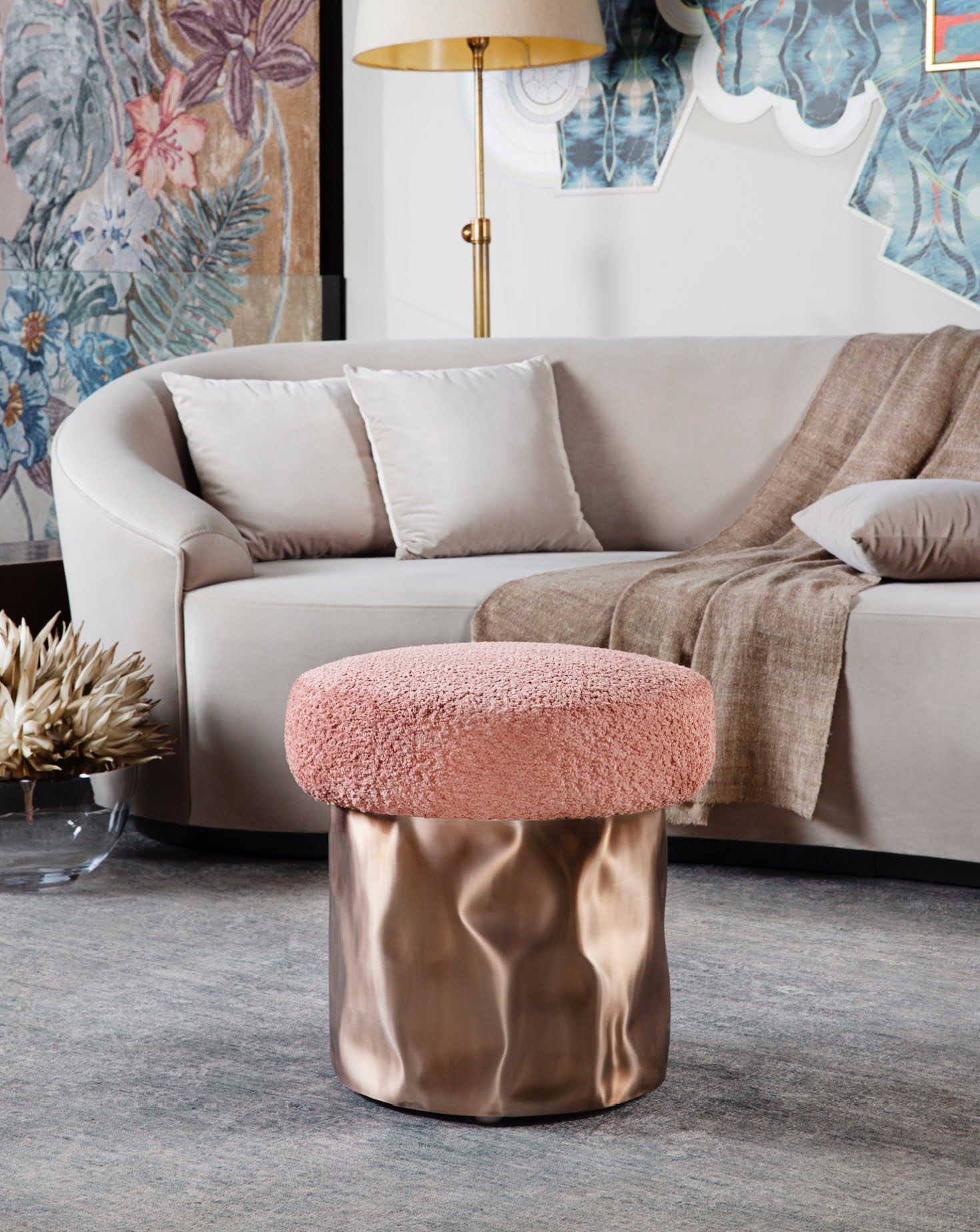 Pink Pouf Stool / Ottoman