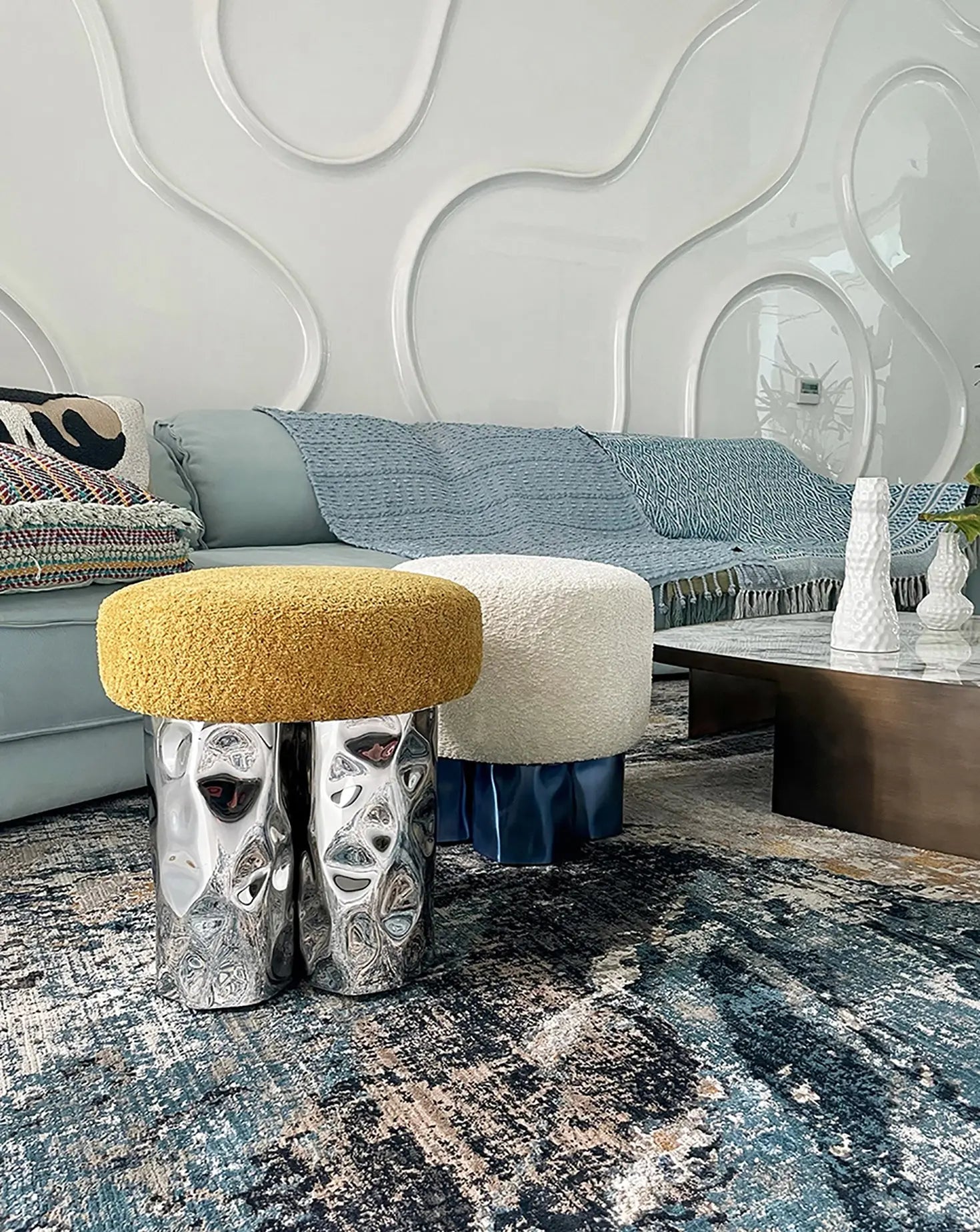 4 Yellow Pouf Stool / Ottoman