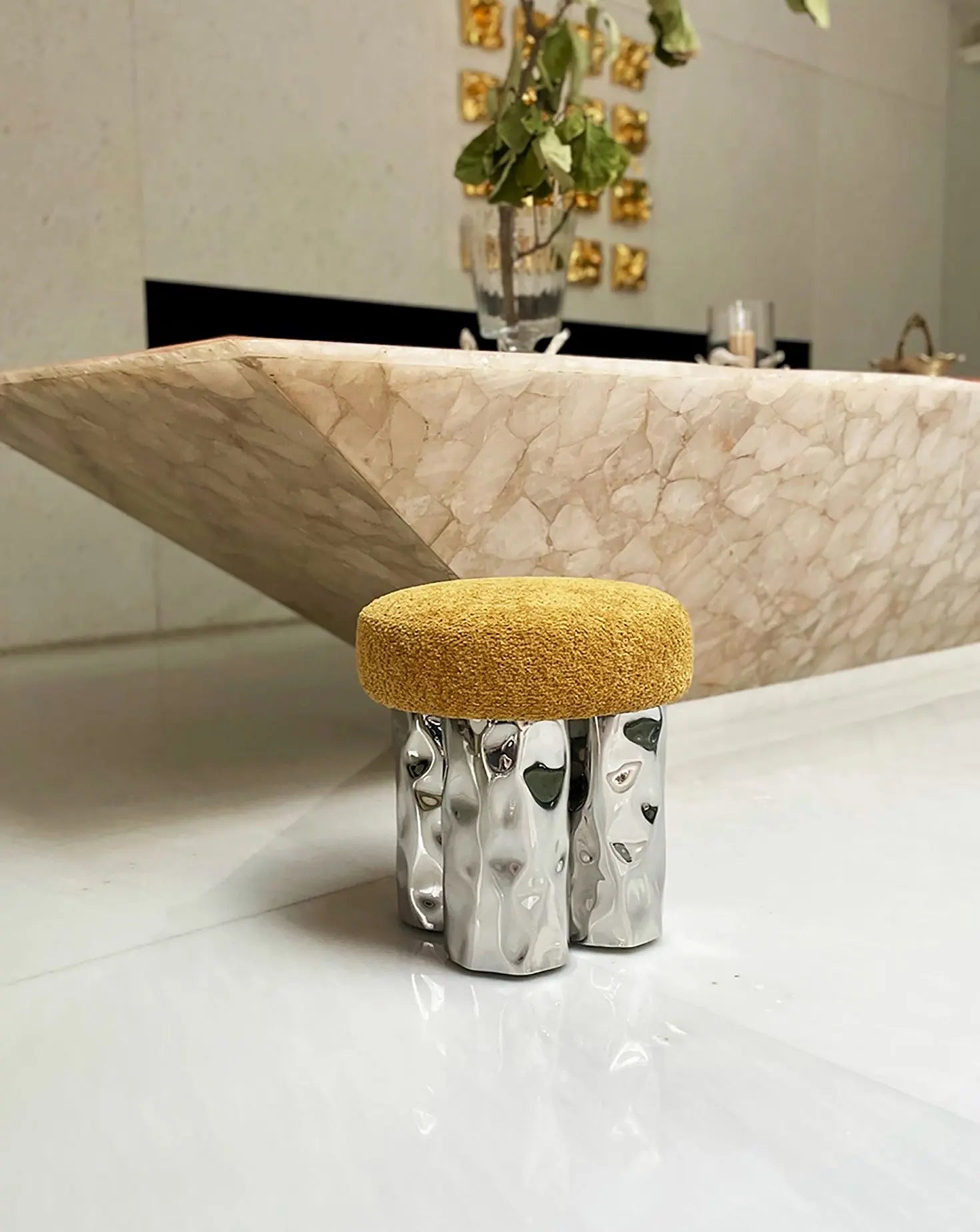4 Yellow Pouf Stool / Ottoman