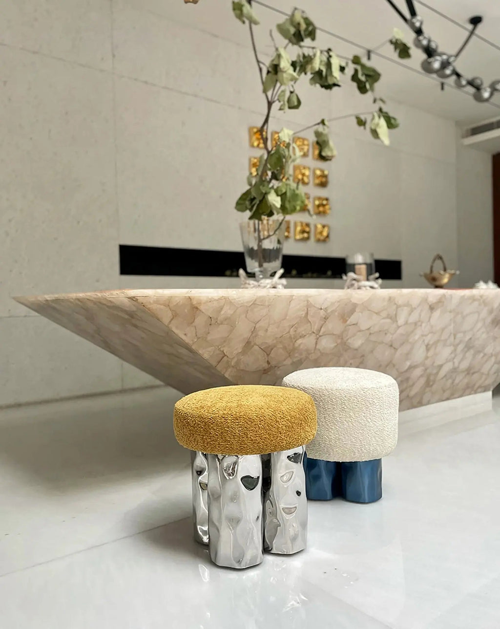 4 Yellow Pouf Stool / Ottoman