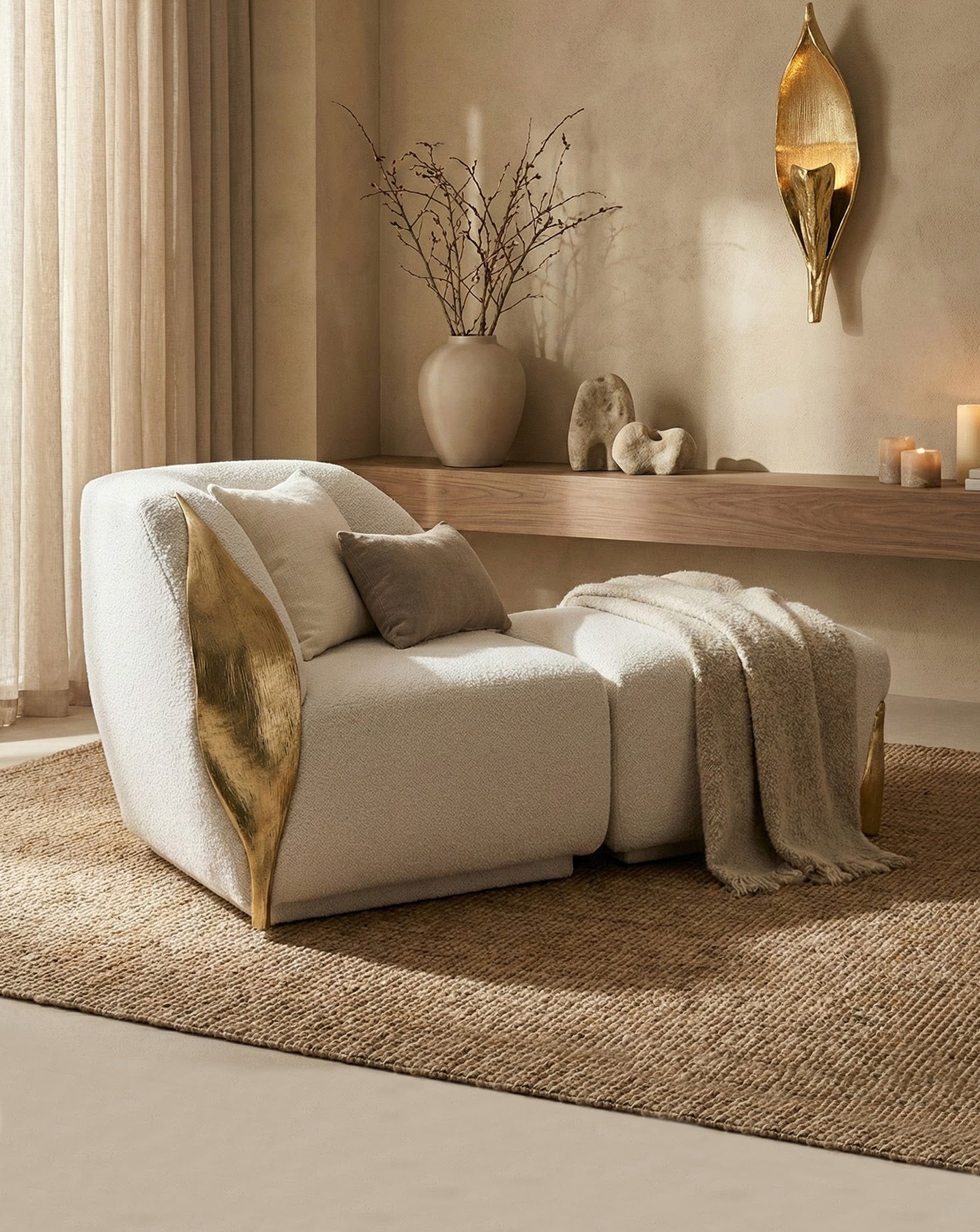 Palm Polished Brass Sofa