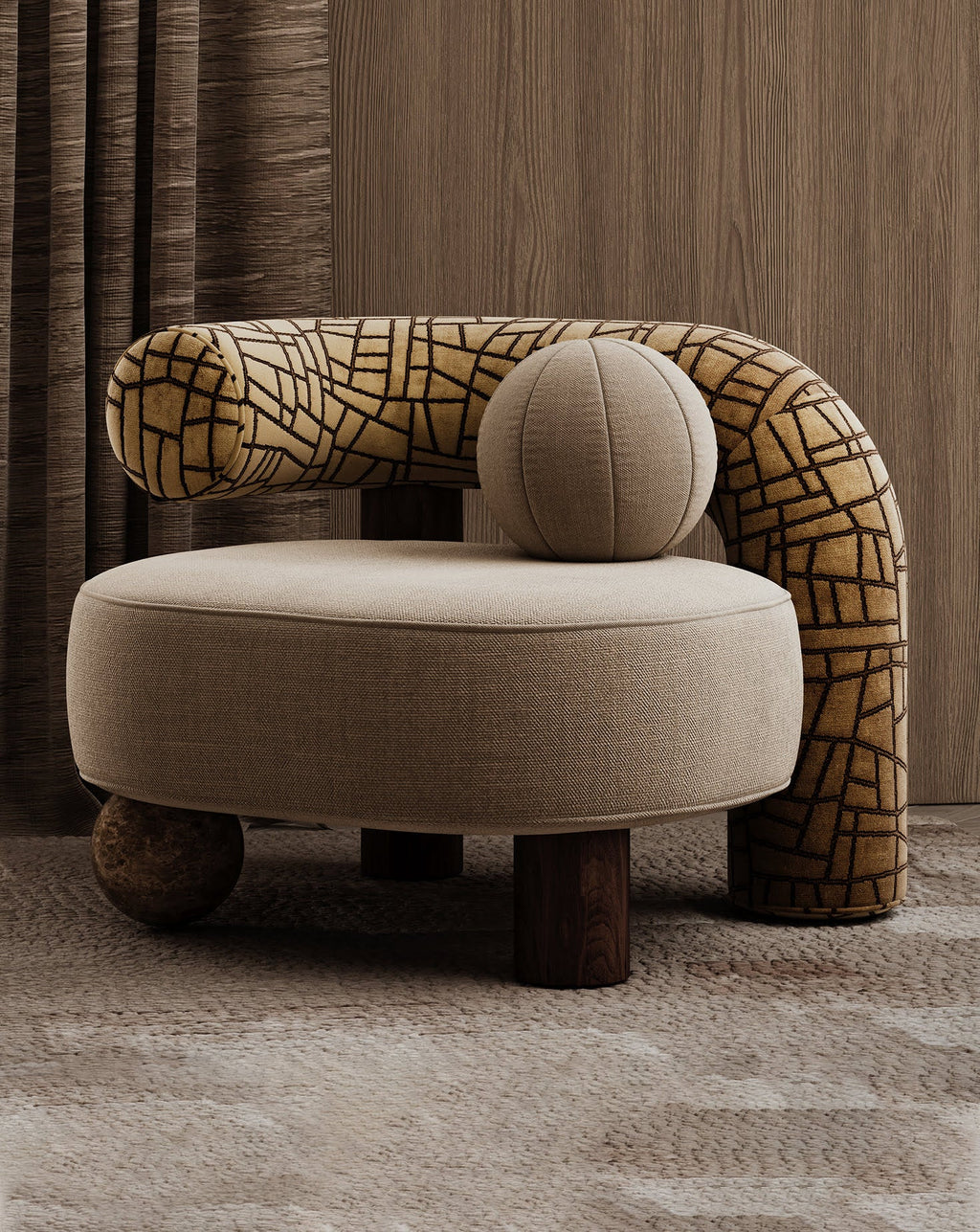 Marble and Wood Armchair