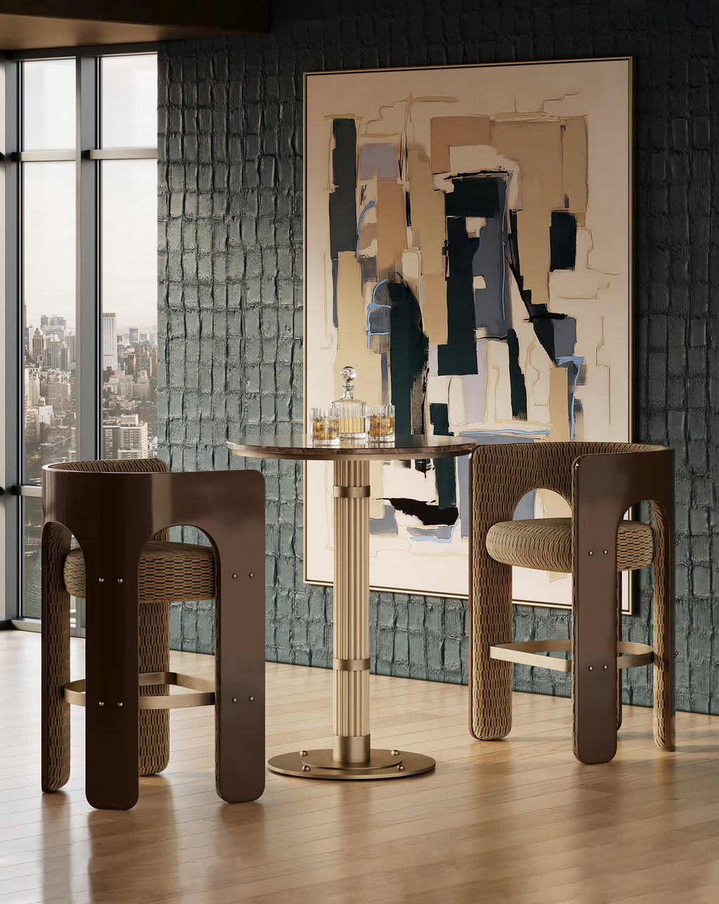 Wood and Brass Bar Stool